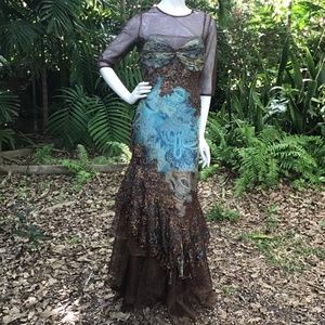 Vintage lace and silk layered 80s Dress